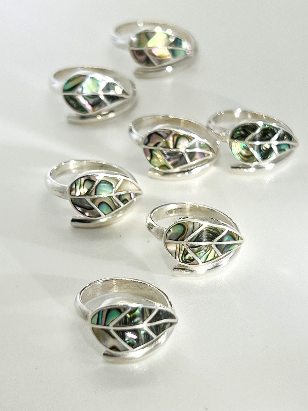 FINAL SALE Abalone Coca Leaf Ring Handmade Silver 950 Sterling Silver