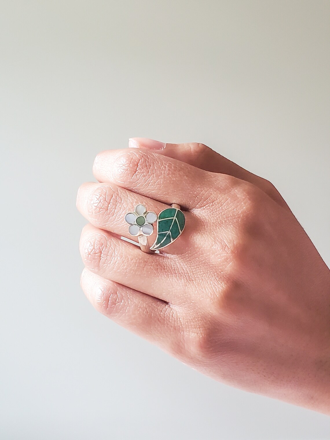 Coca leaf and coca flower ring in size 7 Handmade silver 950 Etsy