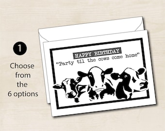 Funny Cow Birthday Card, Custom Quote Options