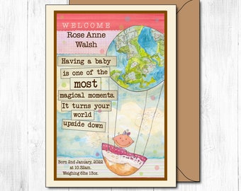 Personalised baby card, Baby Keepsake Card, Baby Stat Card, Christening Card, Baptism Card, Keepsake Baby Shower Card