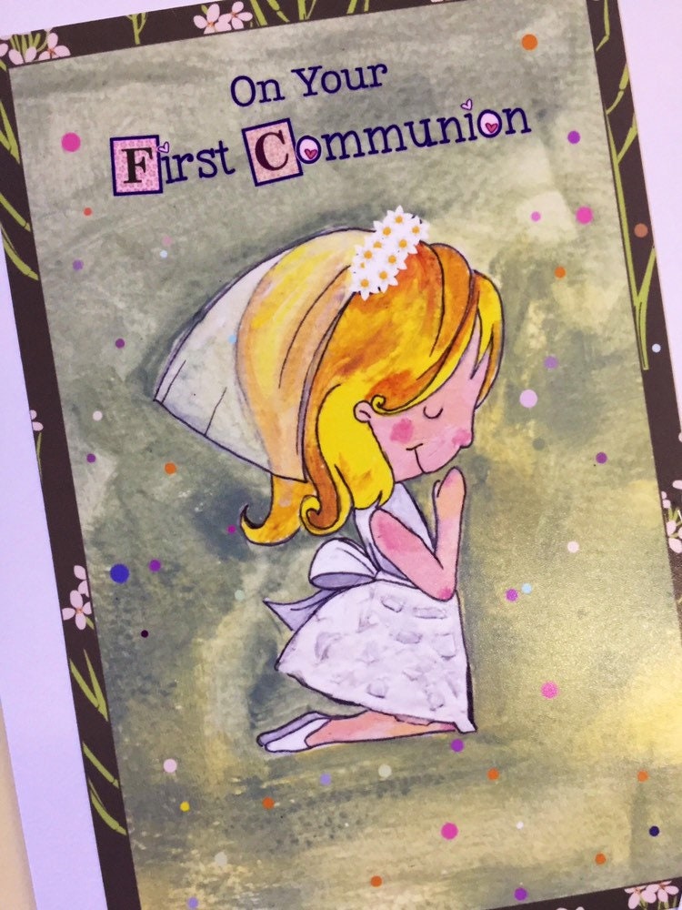 First Communion Card for Little Girl With Personalised Bookmark, Holy ...