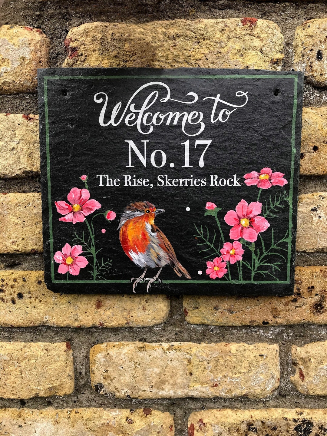 Floral Number Door Sign Front Door Number Sign Slate Door Etsy
