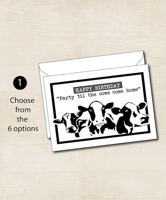 Funny Cow Birthday Card, Custom Quote Options