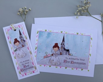 Communion card for girls First Communion Card with Personalised Bookmark, Holy Communion Card for Little Girl, First Holy Communion Card