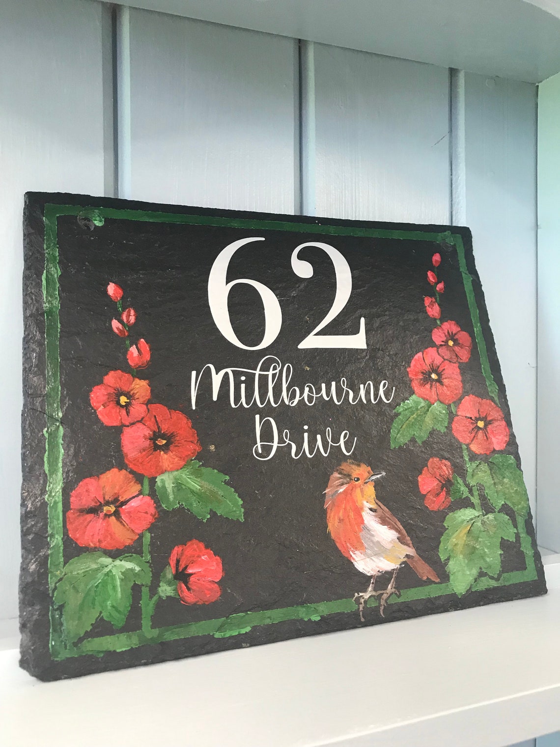 Floral Number Door Sign Front Door Number Sign Slate Door Etsy