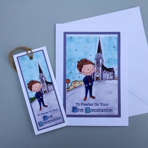 Boys Personalised First Holy Communion Cards/Keepsake Bookmark for Communion, Card for Boys for 1st Holy Communion, Special Communion Card image 1