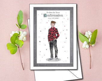 Personligt konfirmationskort, minneskort för pojkar
