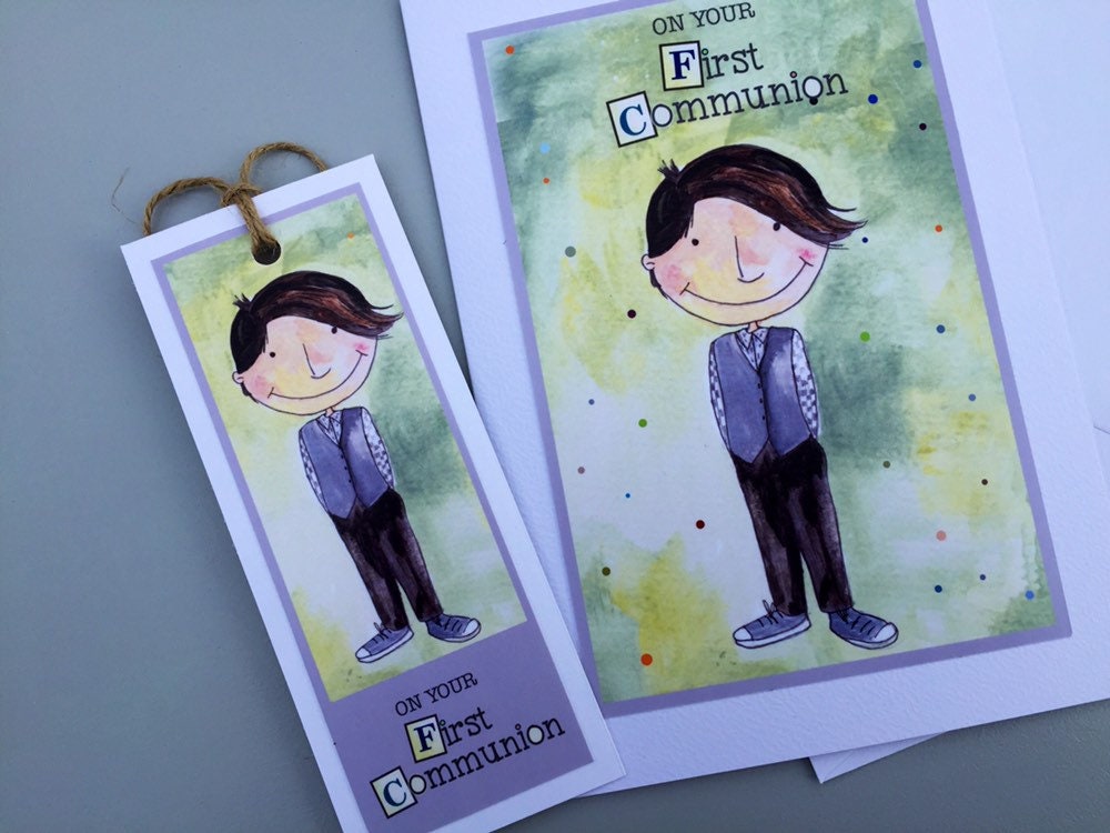 Personalized First Holy Communion Card and Bookmark, Boys - Etsy