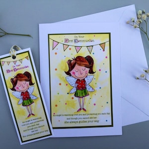 Personalised Guardian Angel First Communion Card and Custom Bookmark