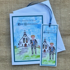 Tarjetas de Primera Comunión personalizadas para niños/marcador de recuerdos para comunión, tarjeta para niños para la Primera Comunión, tarjeta de comunión especial
