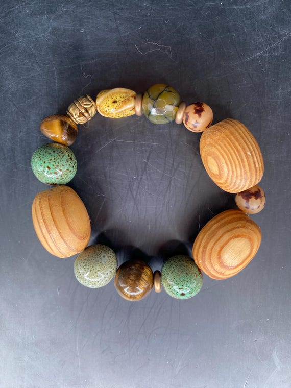BB39S: Wood & Ceramic Bracelet