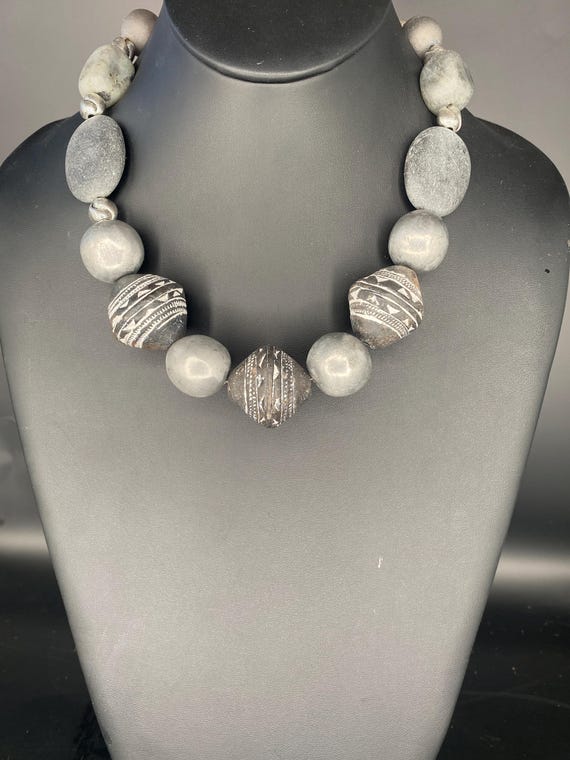 African Grey: Grey Silver Necklace