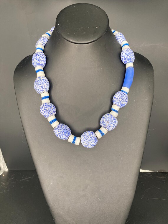 Blue/White African Circles Necklace