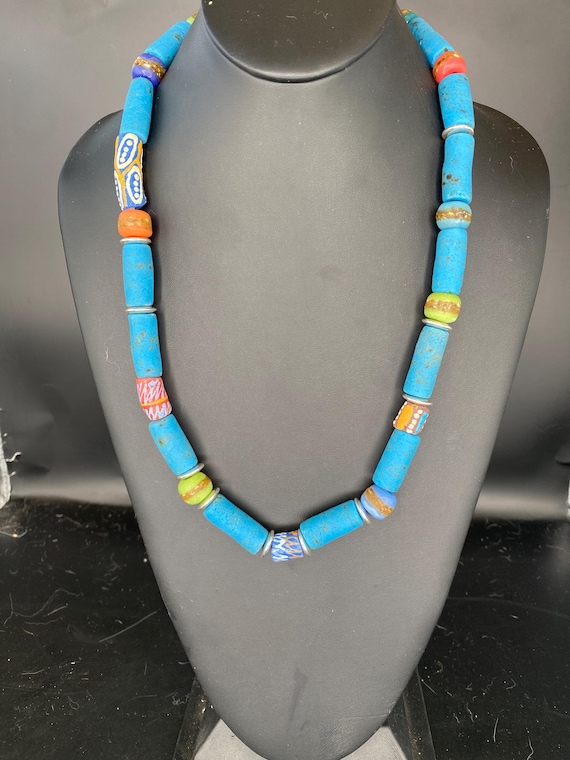Turquoise Krobos: African Turquoise Glass Necklace