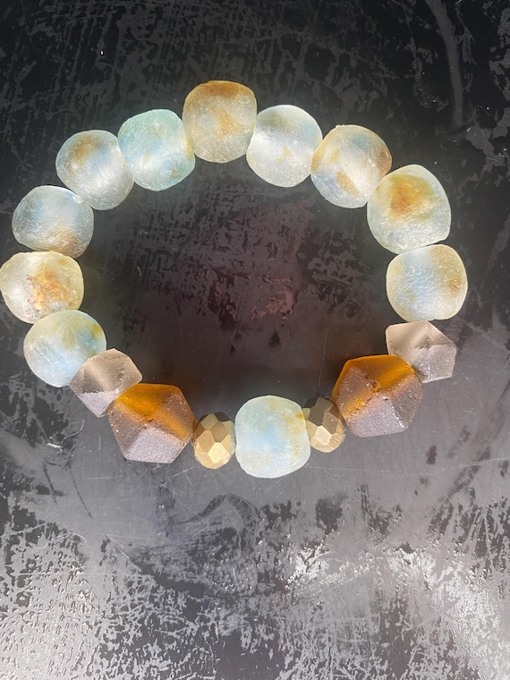 BB34S: Clear and Brown Sea Glass Bracelet