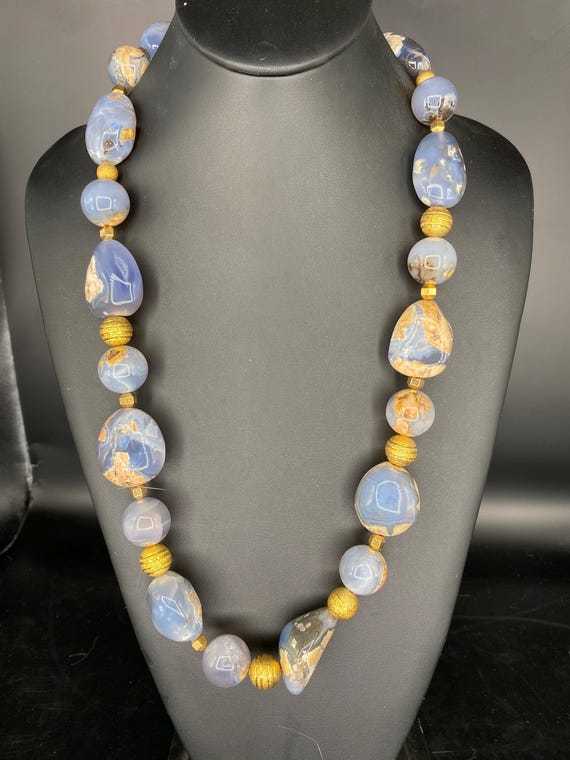 Bobby: Blue/Camel Chalcedony Necklace