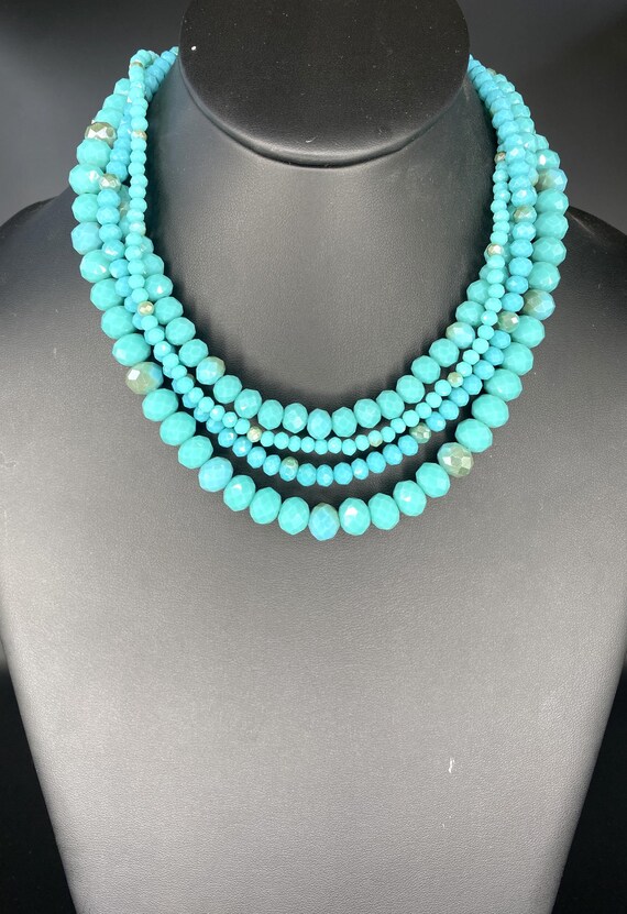TURQUOISE FACETED GLASS: 4 strand Turquoise Choker
