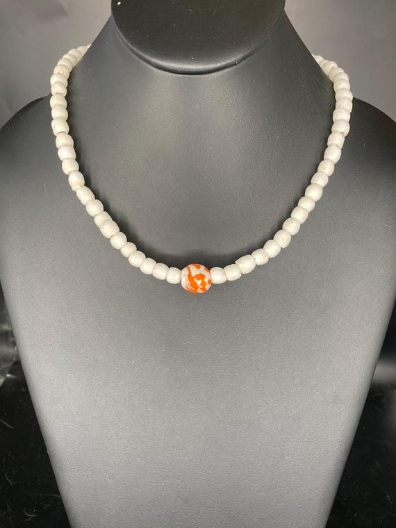 White Sea Glass with Orange:White Sea Glass Choker