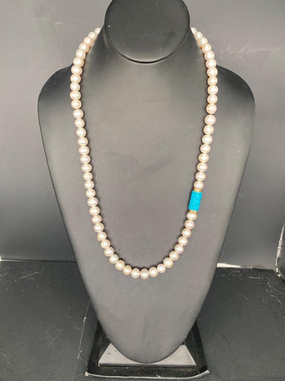 White pearls with Turquoise Necklace