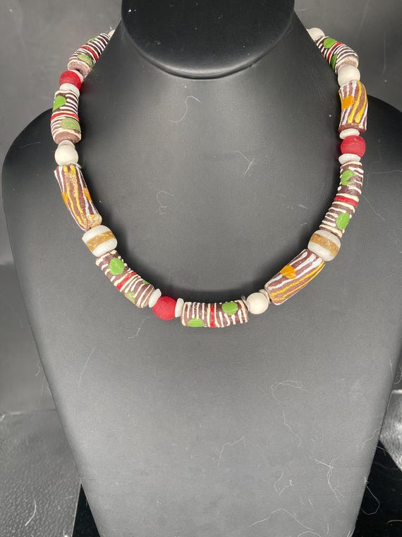 Brown/White/Green Krobos Necklace