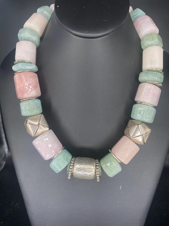 Aquamarine with Pink Morganite: Mint/Pink Choker