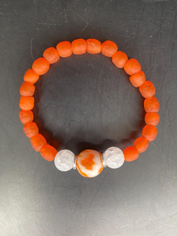 BO28S: Orange Sea Glass Bracelet