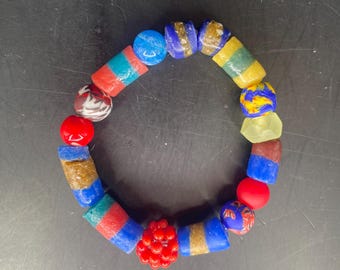 BMUL21S: Red Royal Yellow Krobo Beaded Bracelet