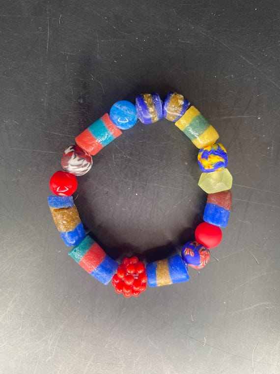BMUL21S: Red Royal Yellow Krobo Beaded Bracelet