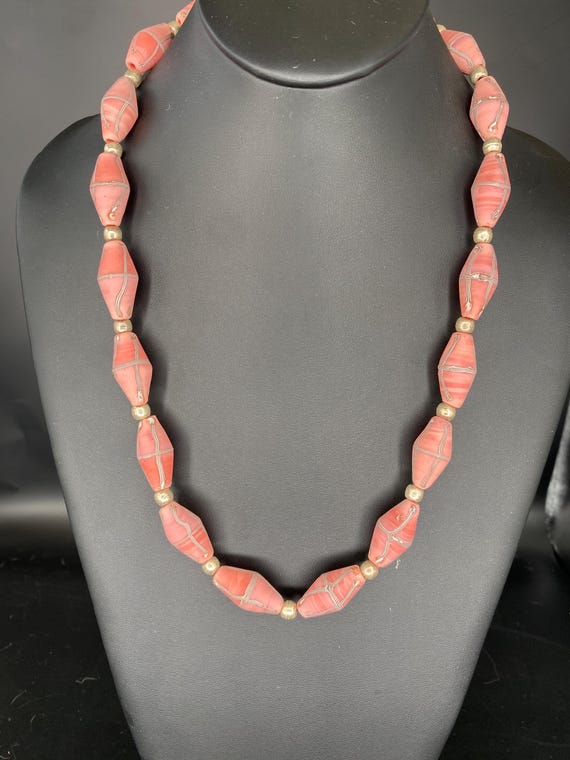 Pink Grey Cones: Pink Ceramic Necklace