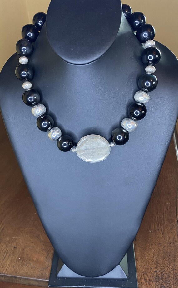 BLACK OBSIDIAN with STERLING: Black and Sterling Choker