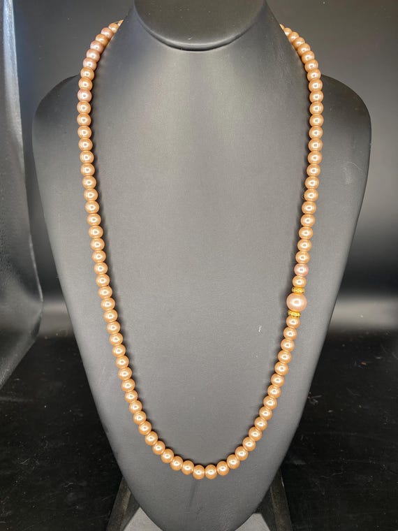 Creamy Pink Long Pearls: Dusty Pink Pearl Necklace