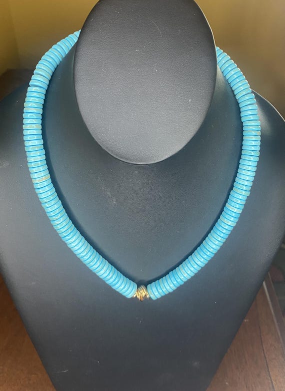 Turquoise Rondels with Gold: Turquoise Howlite Necklace