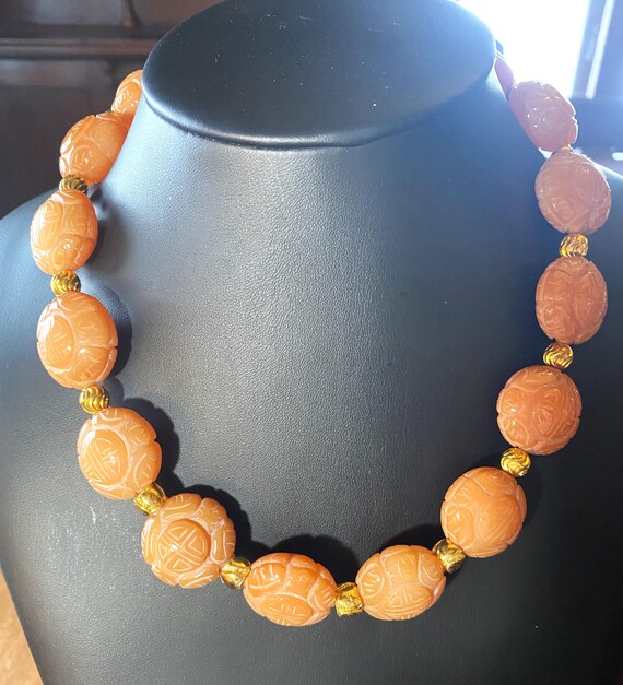 Peach Carved Carnelian: Carnelian Necklace