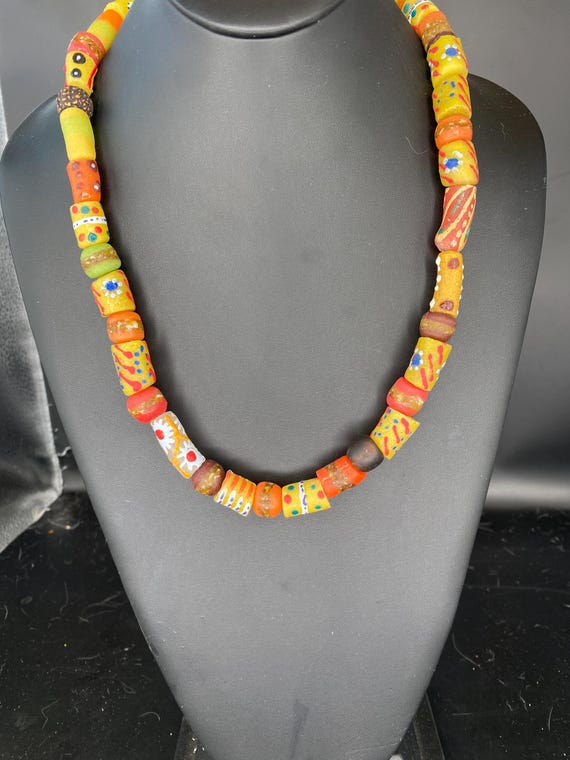 Yellow Orange Krobos: African Yellow Orange Necklace