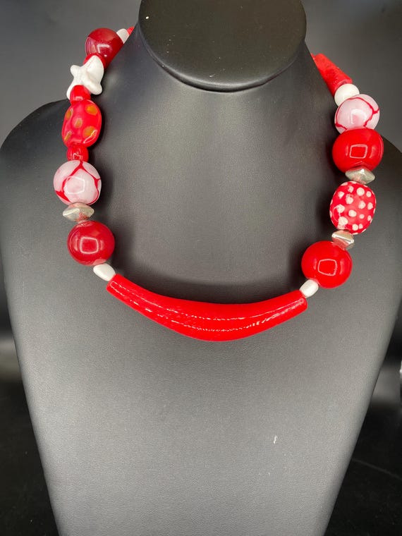 Ceramic Red: Hand Blown Glass Necklace