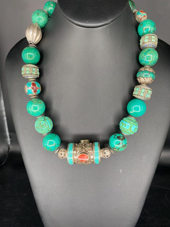 Turquoise Cylinder: Authentic Turquoise Tribal Necklace