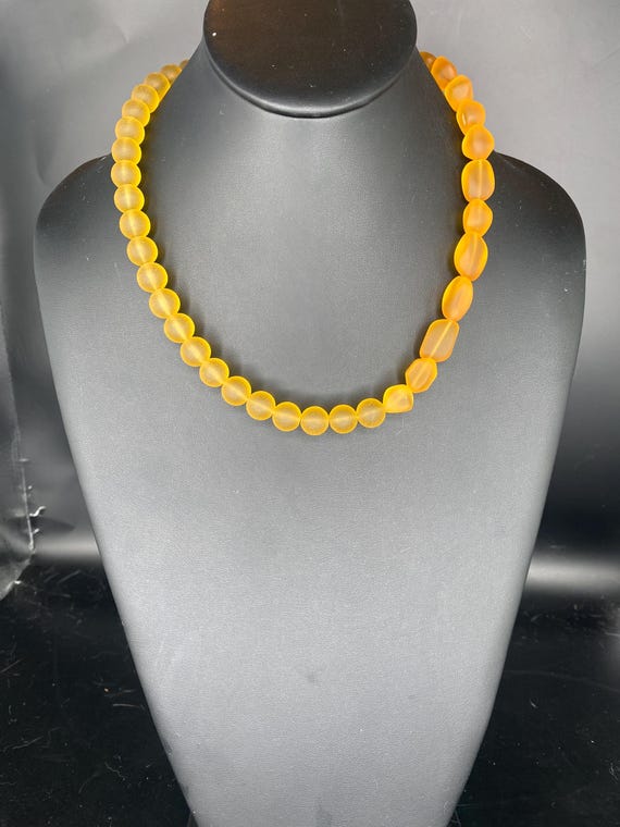 Yellow Sea Glass Chunks & Balls: Golden Sea Glass Necklace