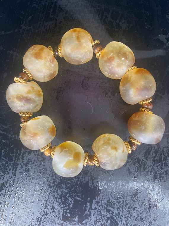 BB32S: Brown Clear Sea Glass Bracelet