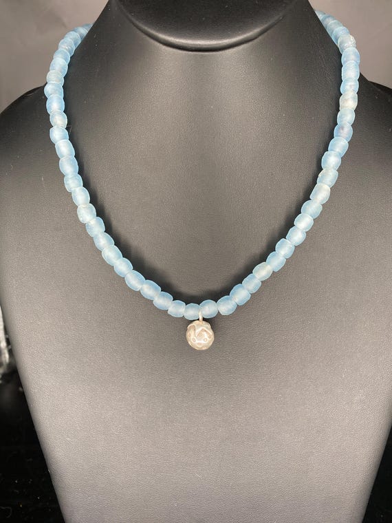 Blue African Glass: Pale Blue Necklace
