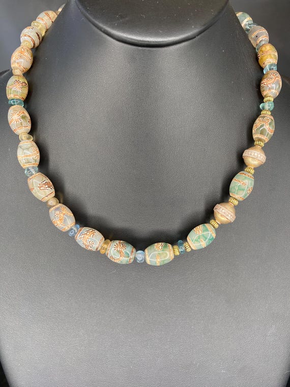 Green Cream Glass: Muted Sage Glass Necklace