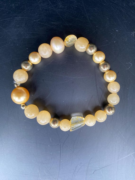 BY1S: Yellow Citrine, Jade and Pearl Bracelet