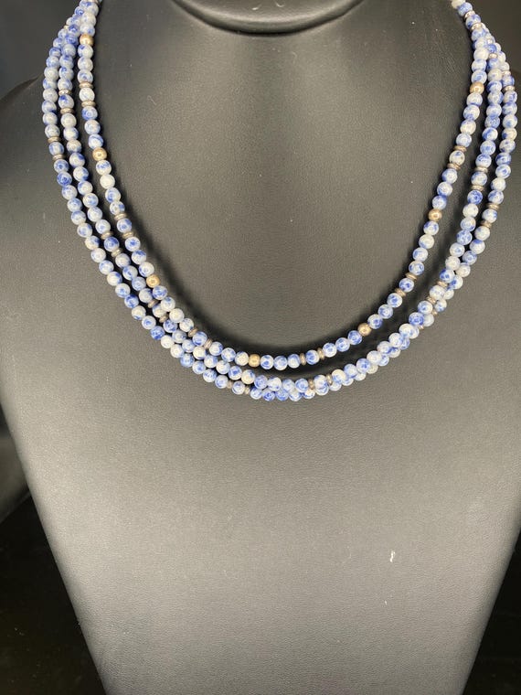 Thistle:  3 strand Denim Blue Necklace