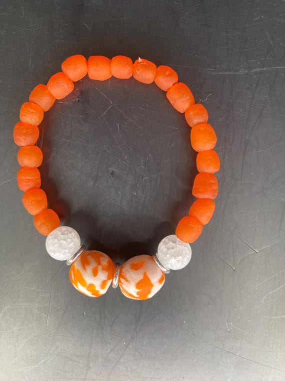 BO27S: Orange Sea Glass Bracelet