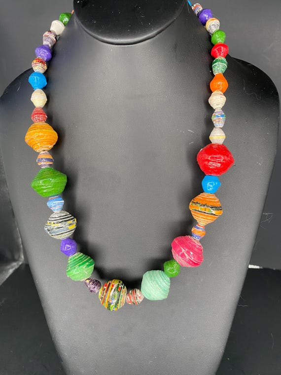 Multi African Large Paper Necklace
