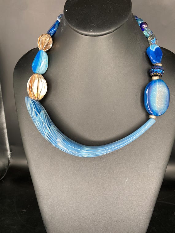 Blue Glass: Hand Blown Glass Necklace