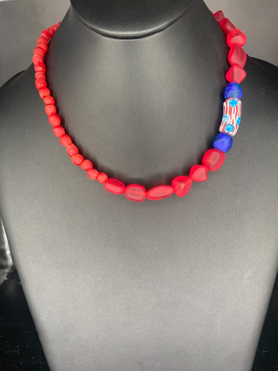 Red Sea Glass: Red & Royal Necklace