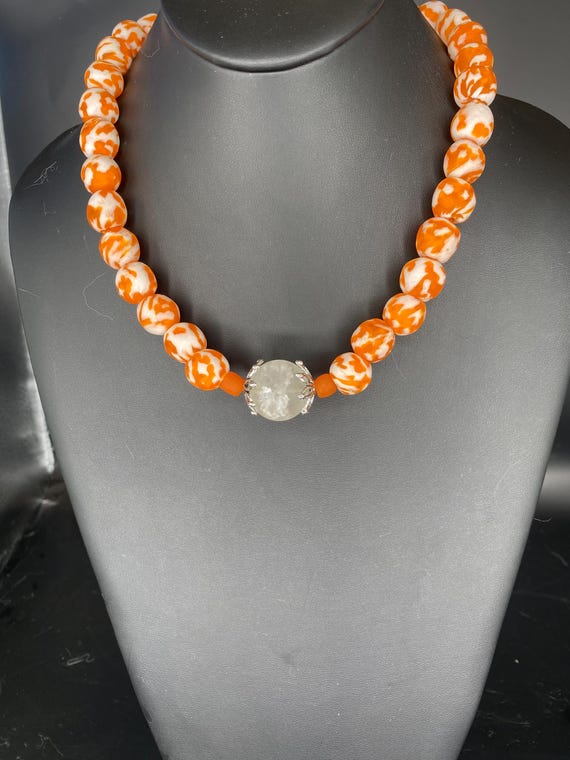 Orange Tangerine: Orange and white Necklace