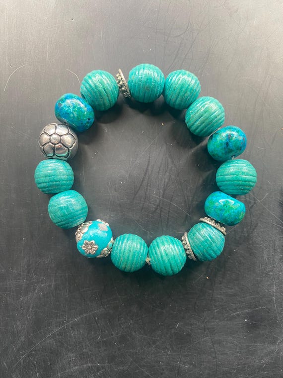BT6S: Turquoise Wooden Bracelet