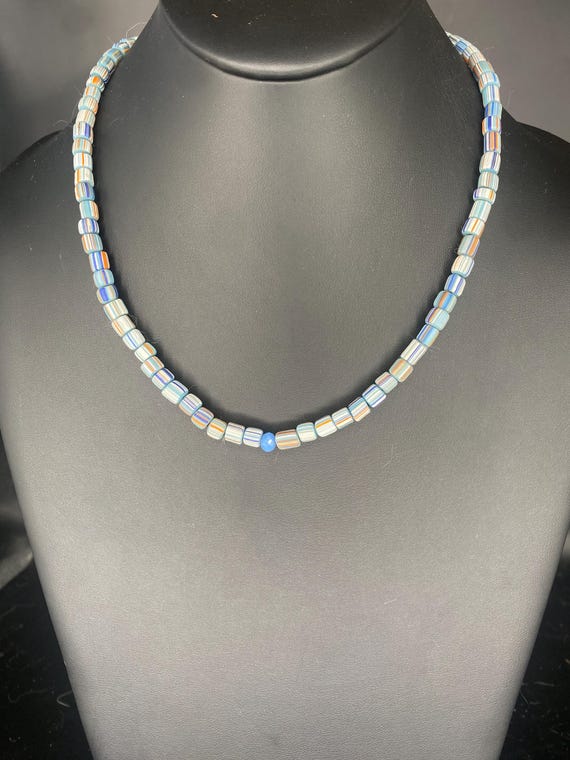 Blue Beach Stripe: Blue Striped Necklace