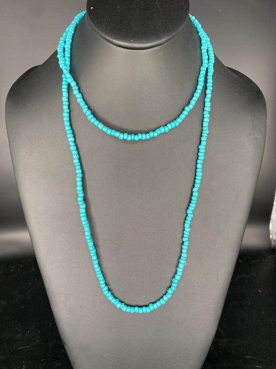 Long Turquoise Glass Seed: Turquoise Necklace